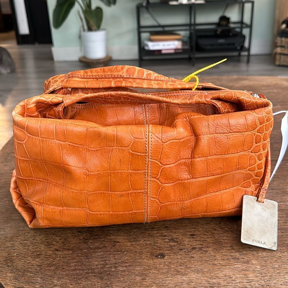 Furla croc embossed leather hobo